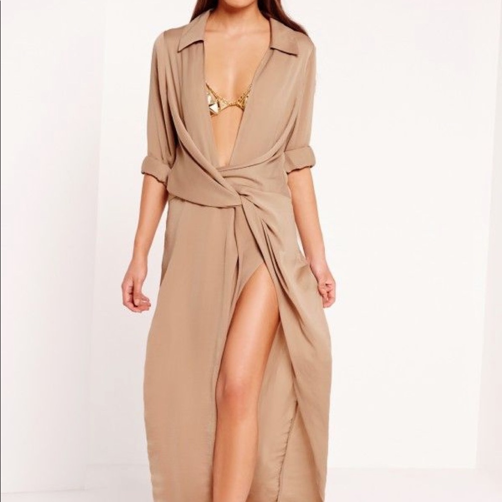 Satin wrap front maxi dress